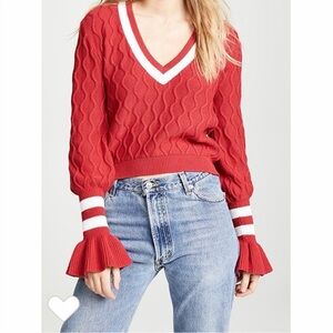 NWT The Fifth Label Red V-Neck Cable Knit Sweater Size Xsmall